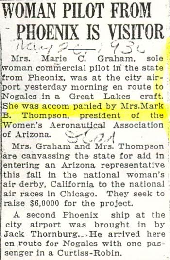 Her Visit to Tucson, May 19, 1930