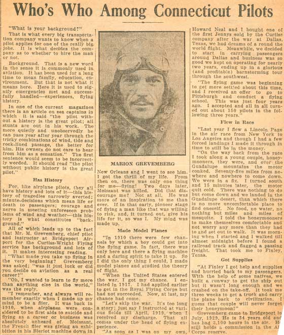 Marion Grevemberg, Undated News Article (Ca. 1929?)