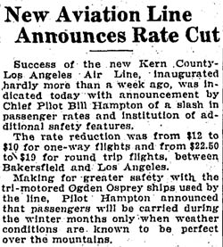 Fare Reduction, The Bakersfield Californian, November 24, 1930 (Source: Gerow)