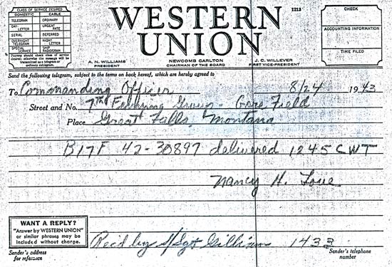 Delivery Telegram, August 24, 1943