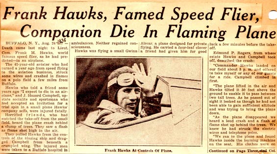 Hawks Crash,  August 24, 1938, News Source Unknown (Source: Kranz)
