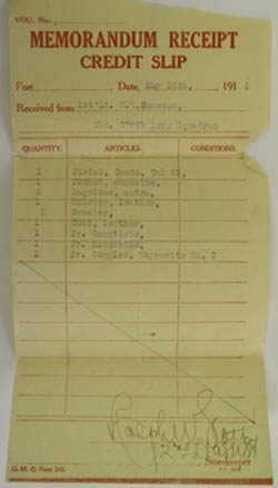 Quartermaster Receipt for Flying Equipment, May 24, 1919 (Source: Bolle)