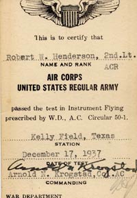 R.W. Henderson, Instrument Certification, December, 1937 (Source: Careaga)
