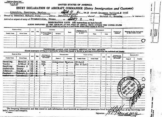 U.S. Immigrations Form, May 2, 1949 (Source: ancestry.com)