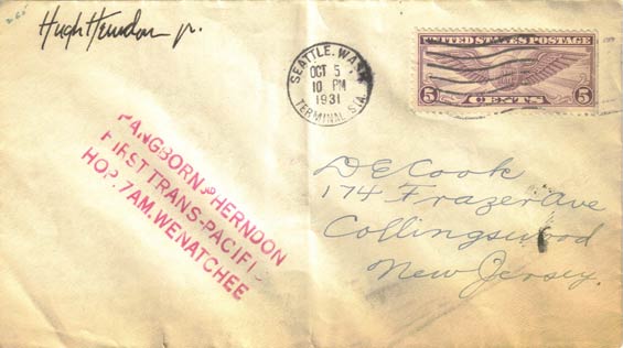 U.S. Postal Cachet, October 5, 1931 (Source: Staines)