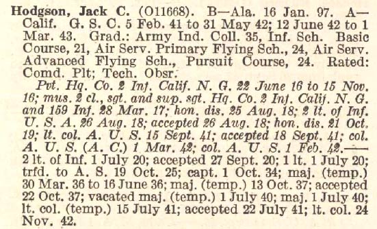 Jack C. Hodgson, Army and Air Force Register, January 6, 1948 (Source: Woodling)