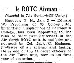 Hodgson & Dartmouth ROTC, January 4, 1952 (Source: Woodling) 