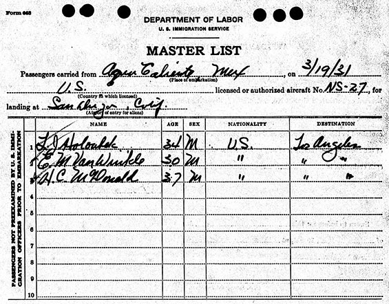Immigration Form, March 19, 1931 (Source: ancestry.com) 
