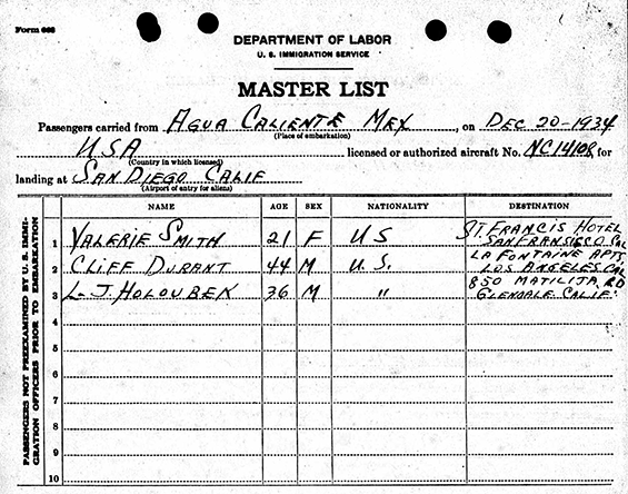 Immigration Form, December 20, 1934 (Source: ancestry.com)