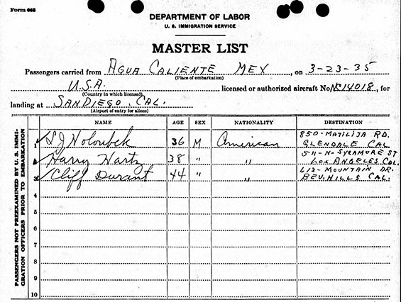 Immigration Form, March 23, 1935 (Source: ancestry.com) 