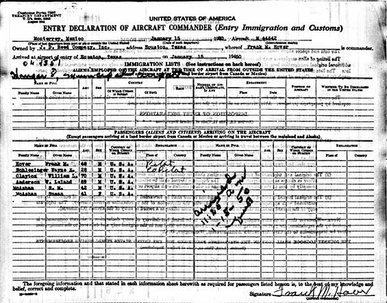 Immigration Form, January 15, 1950 (Source: ancestry.com)