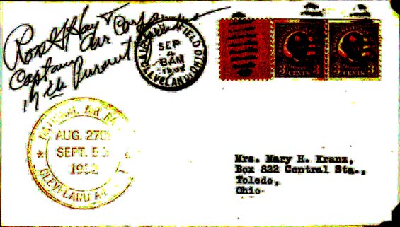 Ross G. Hoyt, U.S. Postal Cachet Postmarked September 4, 1932 (Source: Kranz)