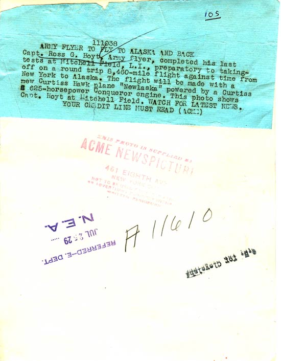Annotation for Ross Hoyt, July 13, 1929 