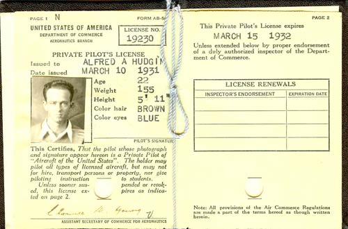 Al Hudgin's Pilot License, 1931-1932