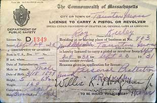 Firearm Carry Permit Issued to R.B. Keeley, September 24, 1930 (Source: Site Visitor)