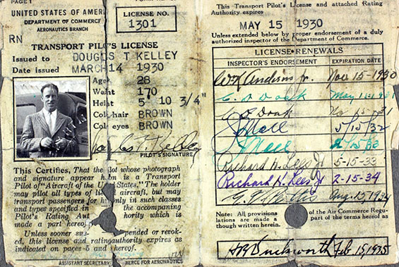 D.T. Kelley, Pilot Certificate, 1930 (Source: SDAM)