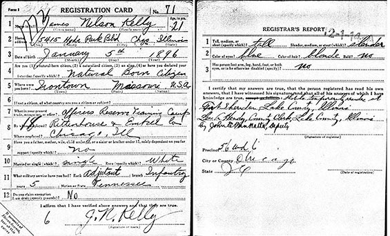 J.N. Kelly, WWI Draft Card (Source: ancestry.com)