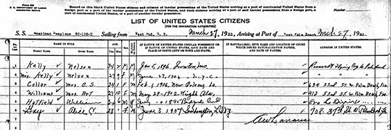 Immigration Form, March 27, 1930 (Source: ancestry.com)
