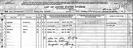 Immigration Form, April 14, 1936 (Source: ancestry.com) 