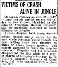 Unsourced News Article, Gordon Kingsley Rescued, January, 1937 (Source: Woodling)