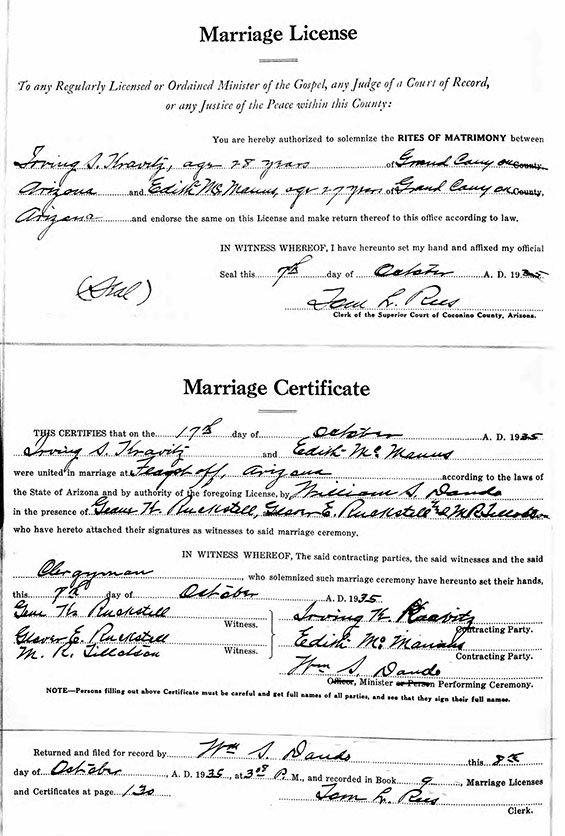 Irving Kravitz- Edith McManus Marriage Certificate, October 7, 1935 (Source: ancestry.com) 