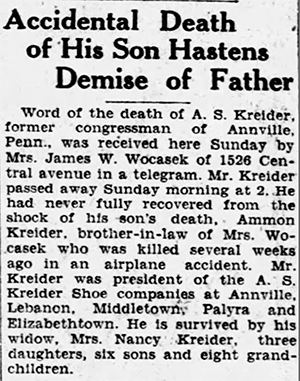 Aaron Kreider Obituary, Great Falls Tribune (MT), May 20, 1929 (Source: newspapers.com via Site Visitor)