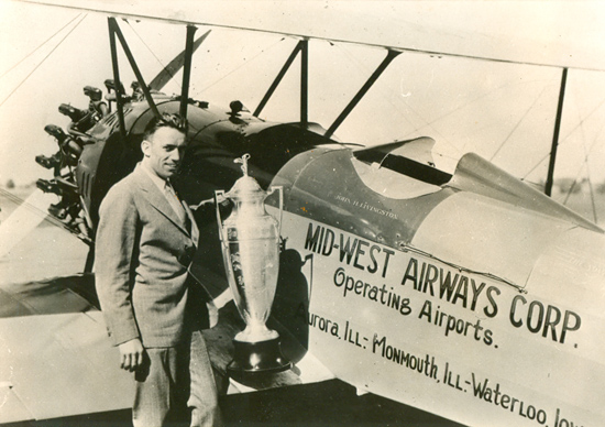 John Livingston With Class B Trophy, 1928 National Air Races