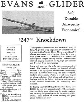 Evans Glider Ad, Circa 1930