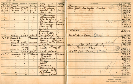 Earnings Page from 1929-1942 Pilot Log Book