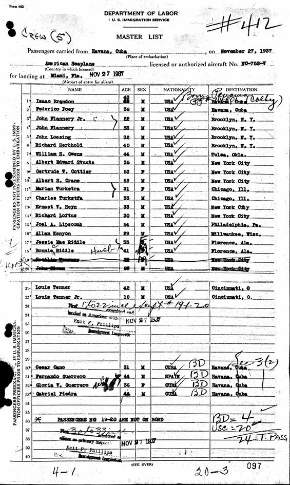 U.S. Immigration Form, November 27, 1937 (Source: ancestry.com) 