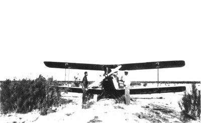 After getting blown off course and running low on fuel, the pilots made an emergency landing in a field of Mesquite brush near Orla, Texas. They were rescued by some employees of a nearby Standard Oil pipeline pumping station.