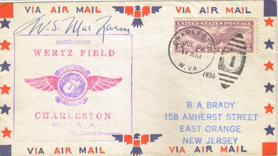 W.S. MacLaren, Signed U.S. Airmail Postal Cachet, July 5, 1930 (Source: Staines)
