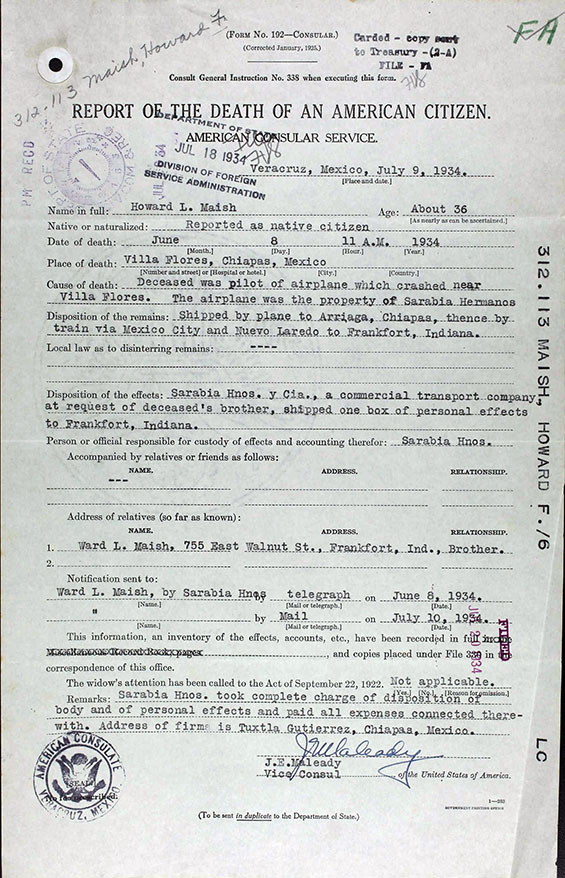 U.S. Consulate Certificate, July 9, 1934 (Source: ancestry.com)