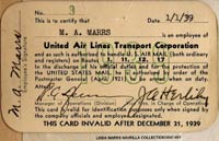 Maurice Marrs United Airlines Identification Card, 1939 (Source: Havrilla) 