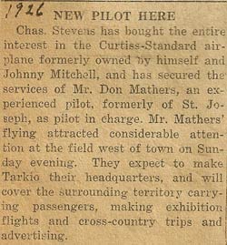 News Article, 1926, Mathers Appointed Pilot (Source: Tietz)