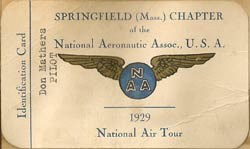 NAA Pilot Identification Card, National Air Tour, 1929 (Source: Tietz)