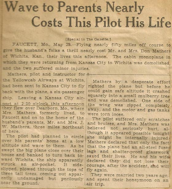 Mathers' Crash, Unsourced News Article, Ca. 1930 (Source: Tietz)