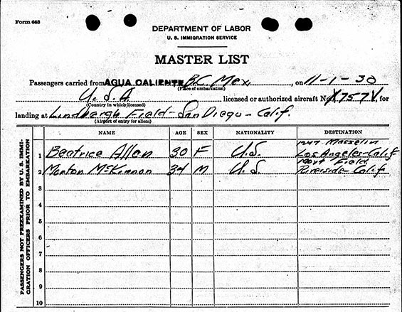 U.S. Imigrations Form, November 1, 1930 (Source: ancestry.com) 