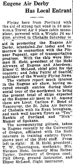 July 25, 1929, Chehalis (OR) Bee-Nugget (Source: Gerow) 