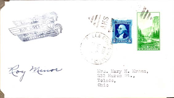 Roy Minor, U.S. postal cachet Ca. September, 1934 (Source: Kranz)