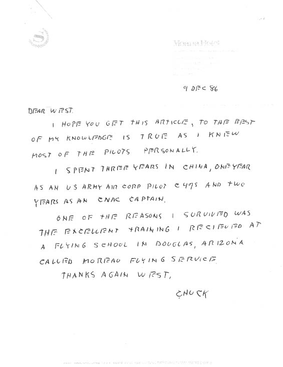 Letter from Chuck, December 9,1986 (Source: Moreau)