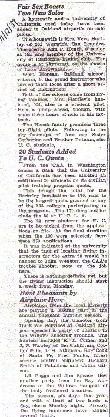 News Article, November 17, 1939 (Source: Moreau)