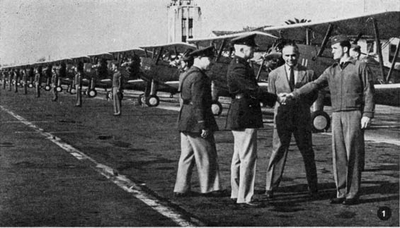 C.C. Moseley (Facing Camera), Hap Arnold (Shaking Hands) and Cadets, 1939 (Source: Wiener via Woodling) 