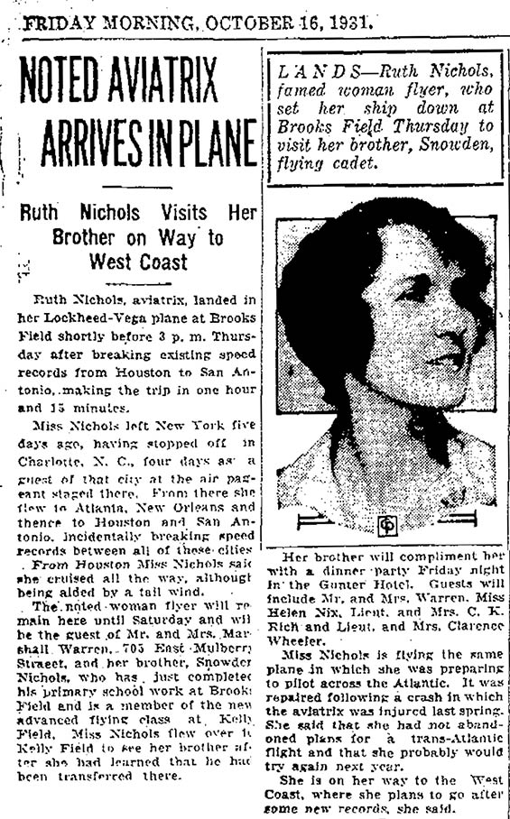 San Antonio (TX) Express, October 16, 1931 (Source: Woodling)