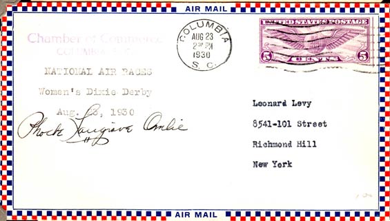 U.S. Postal Cachet, Phoebe Omlie, August 23, 1930 (Source: Kranz)