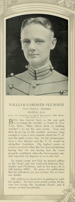 William Gardner Plummer, USMA Yearbook, 1925 (Source: Woodling)