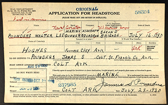 W.L. Pounders, Headstone Application (Source: Woodling) 
