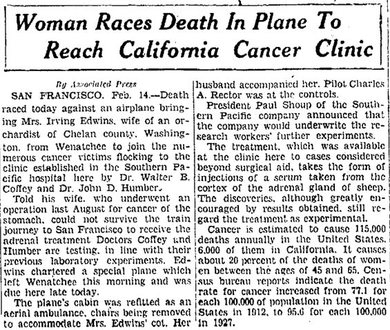 Mercy Flight, February 15, 1930 (Source: Web)