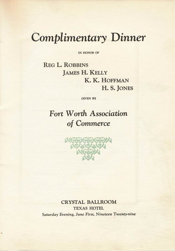 Commemorative Program, June 1, 1929, Ft. Worth, TX (Source: Franklin)