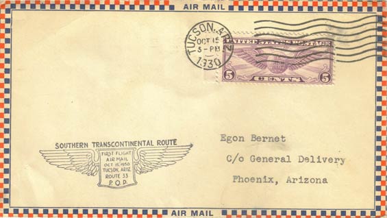 U.S. Postal Cachet, October 15, 1930 (Source: Staines)